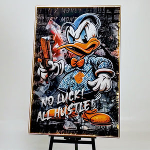 Graffiti Canvas Wall Art | LED Duck-Inspired Design with Gold or Black Frame | 100×150 cm Urban Wall Art | By REKLINE