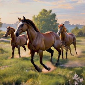 Abstract Horse Painting Wall Art | 150×100 cm LED Canvas in Gold Aluminum Frame with LED Light | By REKLINE