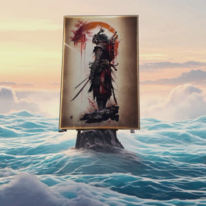 LED-Illuminated Samurai Warrior Canvas | 100×150 cm Crystal-Porcelain Painting, Gold / Black Frame | By REKLINE