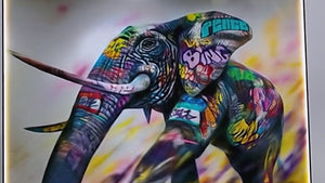 Elephant Wall Painting | Horizontal LED Canvas in Gold/Black Alloy Frame | 150 × 100 cm XL Canvas | By REKLINE