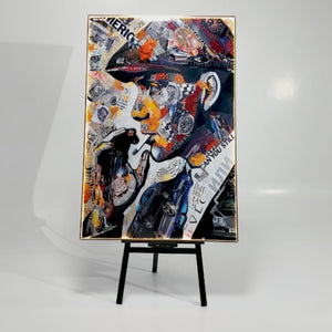 Tommy Shelby Collage LED Canvas | Vertical: Peaky Blinders Art Work 100×150 cm | LED-Illuminated Crystal-Porcelain Painting, Gold/Black Frame | By REKLINE