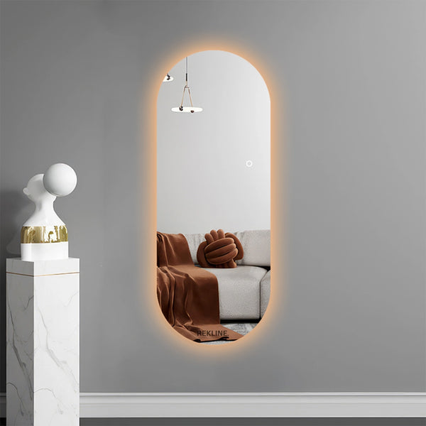 Frameless Full Length Mirror | Three-Colour Aluminium Alloy Lamp Trough & PC Shade | 70×180 cm | Washington Glow Mirror By REKLINE