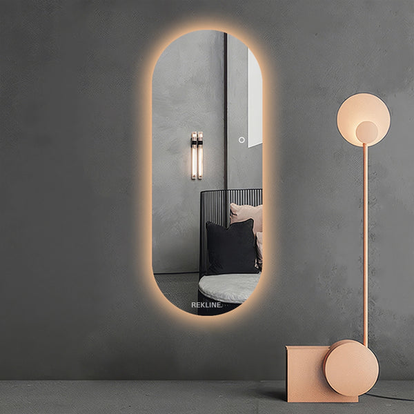 Frameless Full Length Mirror | Three-Colour Aluminium Alloy Lamp Trough & PC Shade | 70×180 cm | Washington Glow Mirror By REKLINE