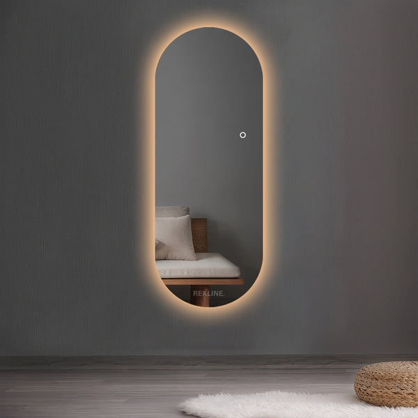 Frameless Full Length Mirror | Three-Colour Aluminium Alloy Lamp Trough & PC Shade | 70×180 cm | Washington Glow Mirror By REKLINE
