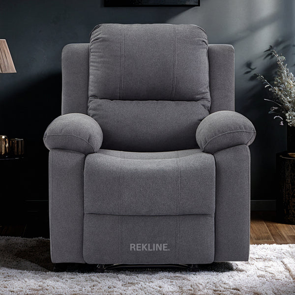 Grey Fabric Recliner Chair | Manual Reclining Armchair | Space-Saving Wall Hugger | Trento 1 Seater Sofa by REKLINE