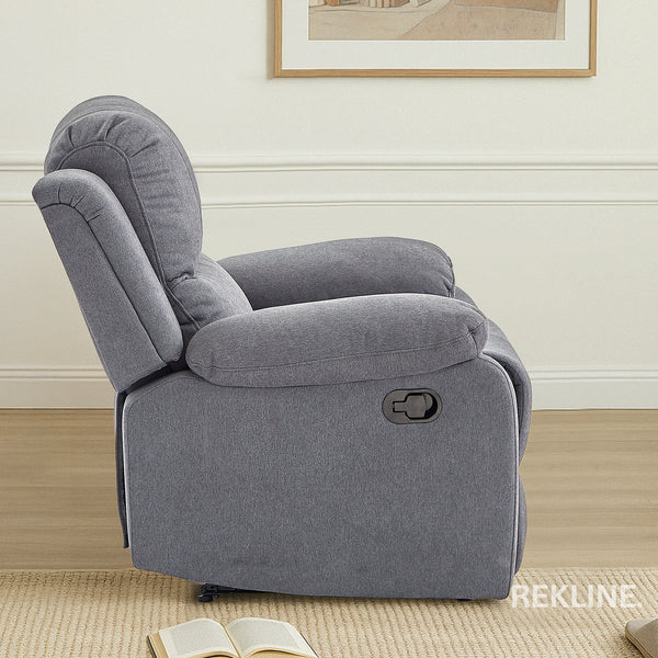 Grey Fabric Recliner Chair | Manual Reclining Armchair | Space-Saving Wall Hugger | Trento 1 Seater Sofa by REKLINE