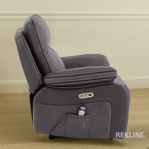 Electric Recliner Armchair in Grey Fabric | Movie & Home Cinema Chair with 8-Point Massage & Power Headrest | High-Back + Padded Lumbar | Vinsonova 1 Seater Sofa by REKLINE