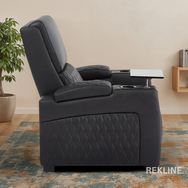 Home Cinema Chair in Black Real Leather | Luxury for Gaming & Movie Theatre Seating | Electric Recliner with Power Headrest & Automatic Lumbar Support | Assisi by REKLINE