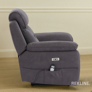 Electric Recliner Armchair in Grey Fabric | Movie & Home Cinema Chair with 8-Point Massage & Power Headrest | High-Back + Padded Lumbar | Florence by REKLINE
