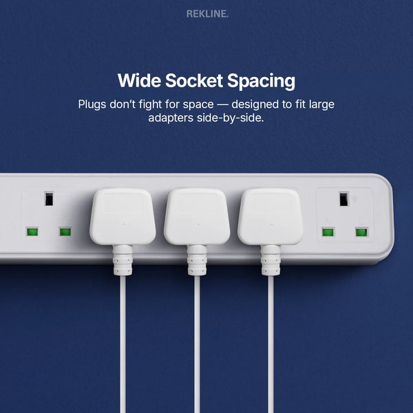 6 Socket Extension Lead With Safety Switch & Indicator Light | 13 Amp | 2m Cable Length | Wall Mount Design | by REKLINE