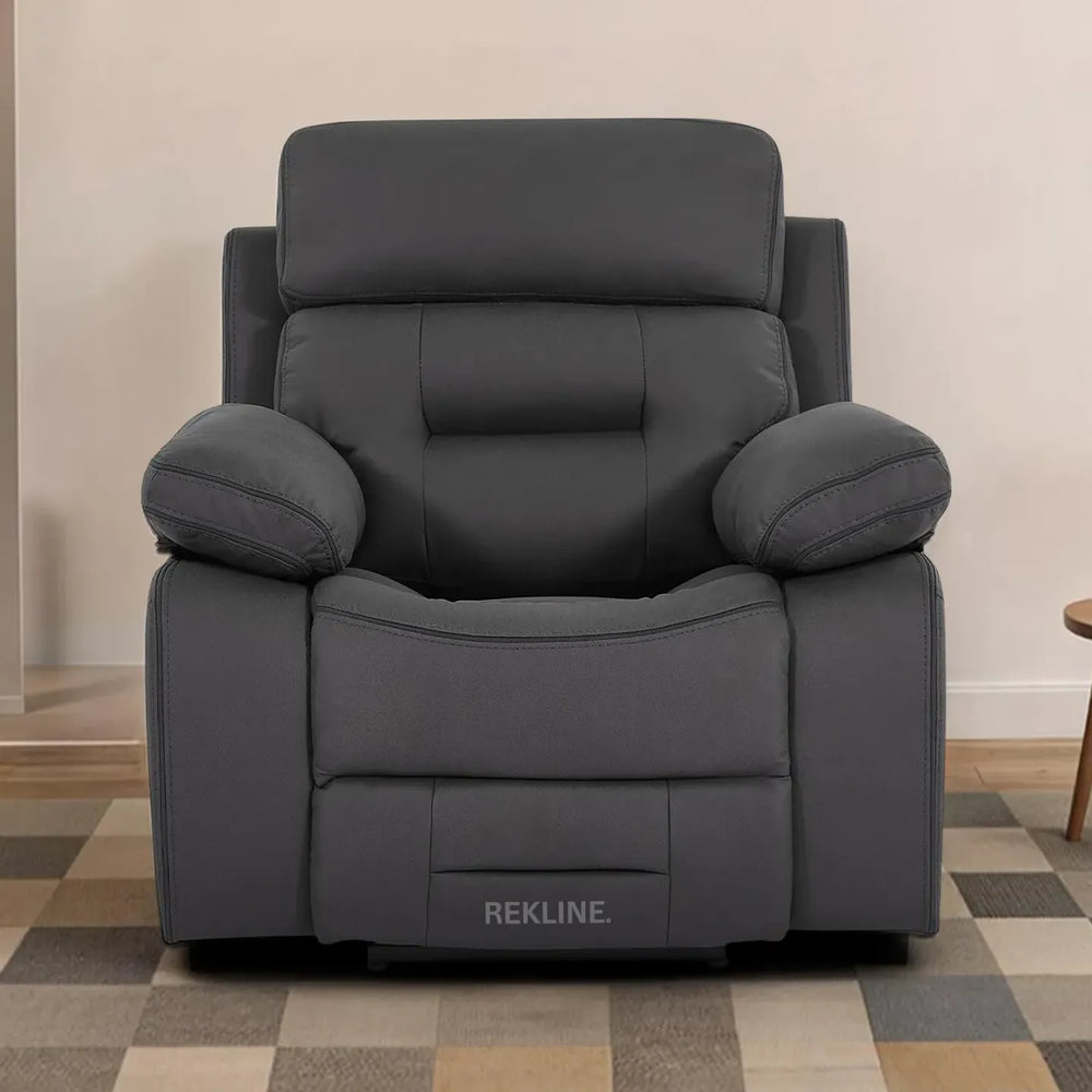 Electric Recliner Armchair in Grey Fabric | Movie & Home Cinema Chair with 8-Point Massage & Power Headrest | High-Back + Padded Lumbar | Sicily by REKLINE