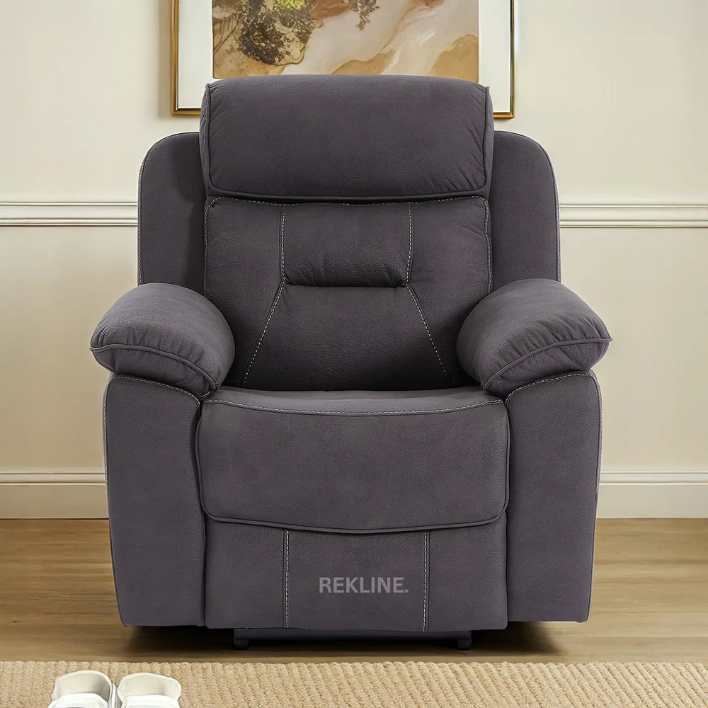 Electric Recliner Armchair in Grey Fabric | Movie & Home Cinema Chair with 8-Point Massage & Power Headrest | High-Back + Padded Lumbar | Florence by REKLINE