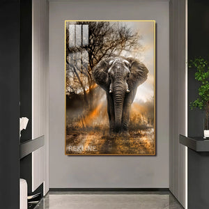 Elephant Canvas | 100×150 cm LED Wildlife Wall Art in Gold Frame | Bold Safari Statement for Modern Homes | By REKLINE