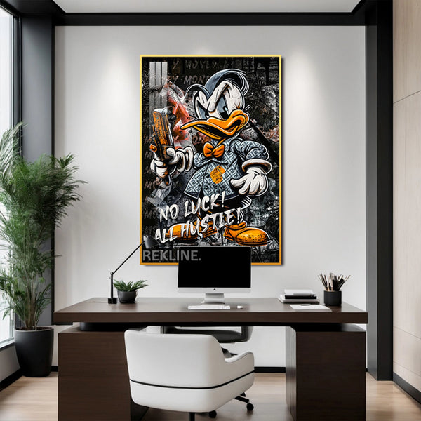 Graffiti Canvas Wall Art | LED Duck-Inspired Design with Gold or Black Frame | 100×150 cm Urban Wall Art | By REKLINE