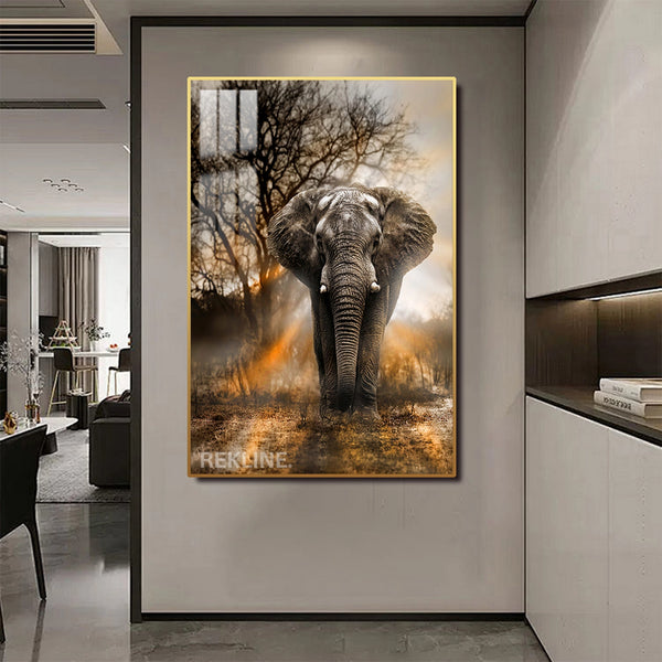 Elephant Canvas | 100×150 cm LED Wildlife Wall Art in Gold Frame | Bold Safari Statement for Modern Homes | By REKLINE