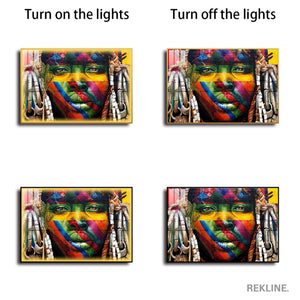 LED-Enhanced African Woman Portrait Canvas | Horizontal LED Canvas 150×100 cm | Crystal-Porcelain Horizontal Painting, Gold / Black Frame | By REKLINE