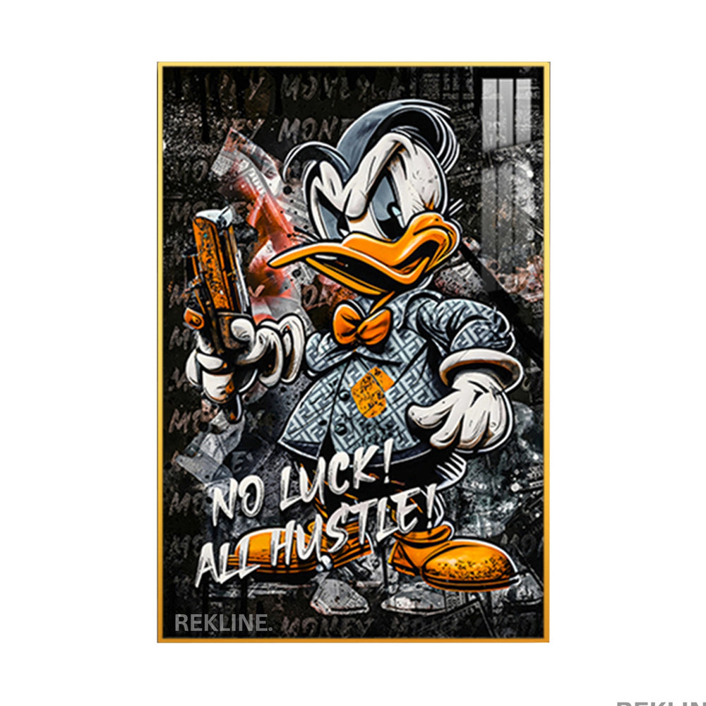 Graffiti Canvas Wall Art | Black Or Gold Framed Street-Style “No Luck, All Hustle” LED Canvas | Rekline