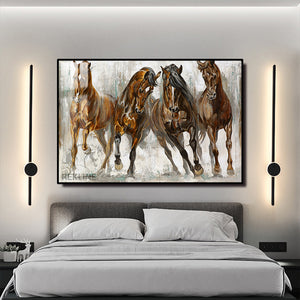 Abstract Horse Painting Wall Art | Horizontal 150×100 cm, Gold Aluminum Frame with LED Light | Rekline