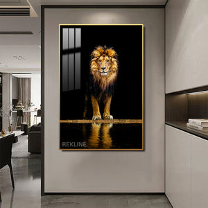 Midnight Lion LED Canvas | Remote & Plug, Gold/Black Alloy Frame | 100 × 150 cm | By REKLINE