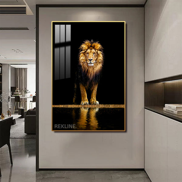 Midnight Lion LED Canvas | Remote & Plug, Gold/Black Alloy Frame | 100 × 150 cm | By REKLINE