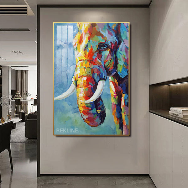 Colourful Elephant LED Art Canvas | Remote & Plug, Gold/Black Alloy Frame | 100 × 150 cm | By REKLINE