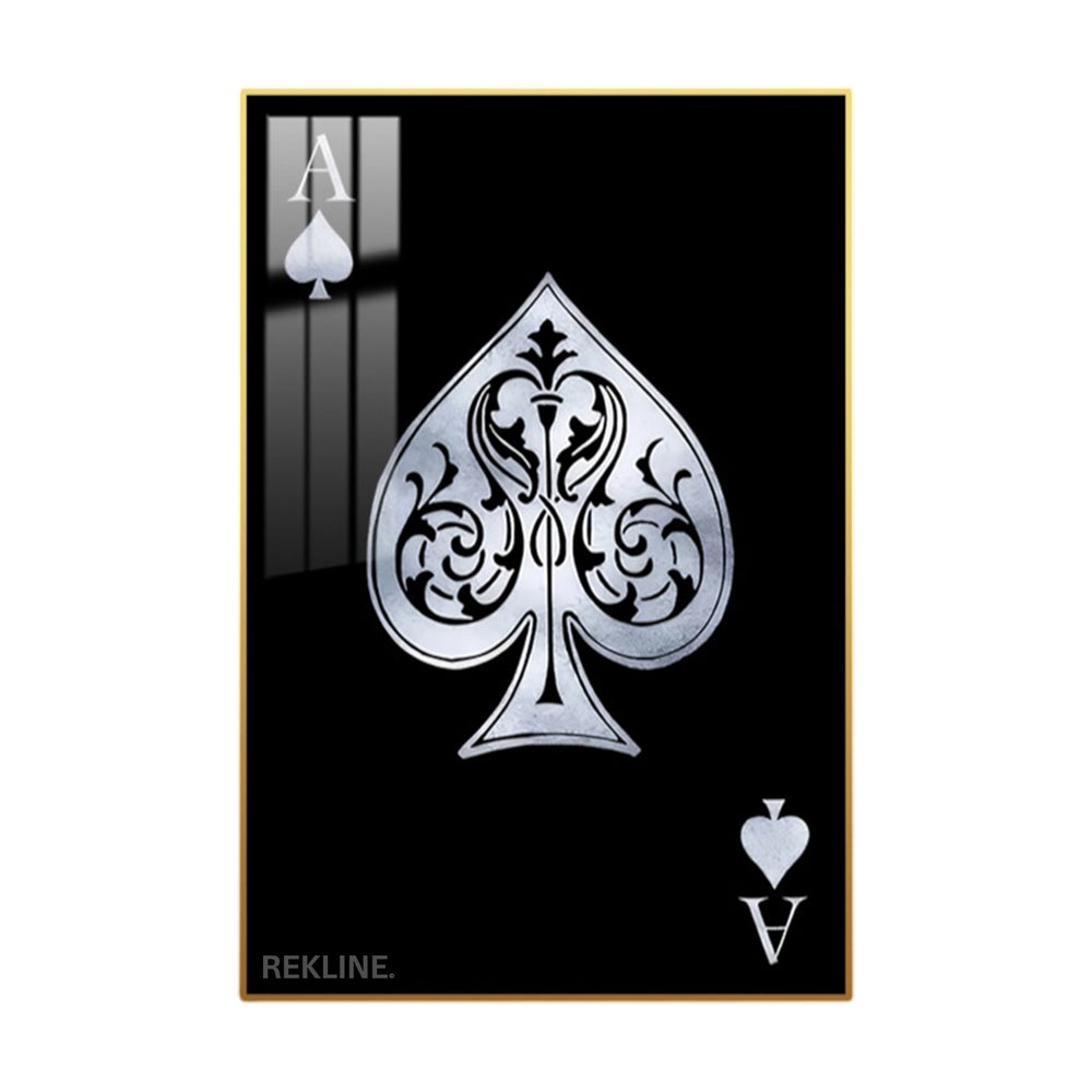 Ace of Spades Wall Art | LED-Illuminated Playing Card Canvas with Glow Frame in Black Or Gold | Rekline