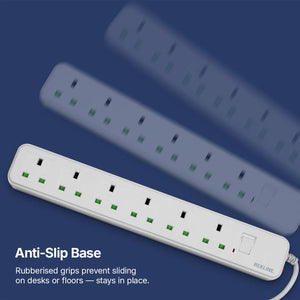 6 Socket Extension Lead With Safety Switch & Indicator Light | 13 Amp | 2m Cable Length | Wall Mount Design | by REKLINE