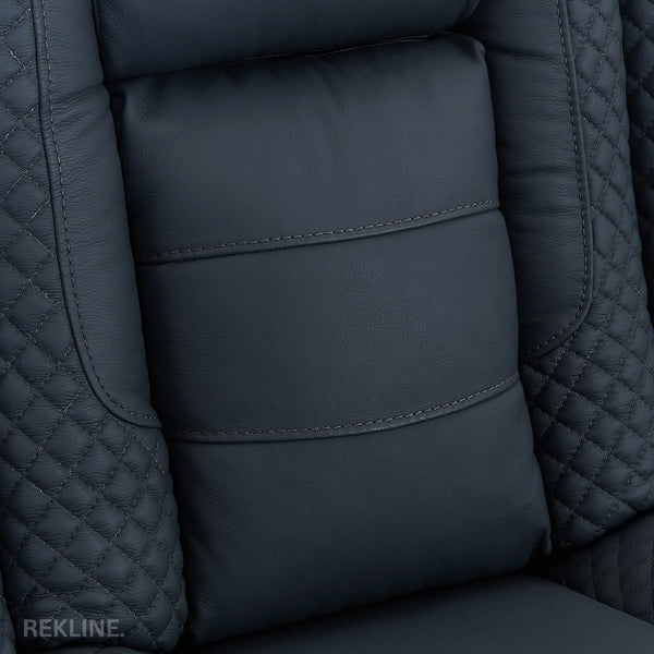 Home Cinema Chair in Blue Real Leather | Luxury for Gaming & Movie Theatre Seating | Electric Recliner with 8-Point Massage, Heated Seats & Power Headrests | Napoli by REKLINE