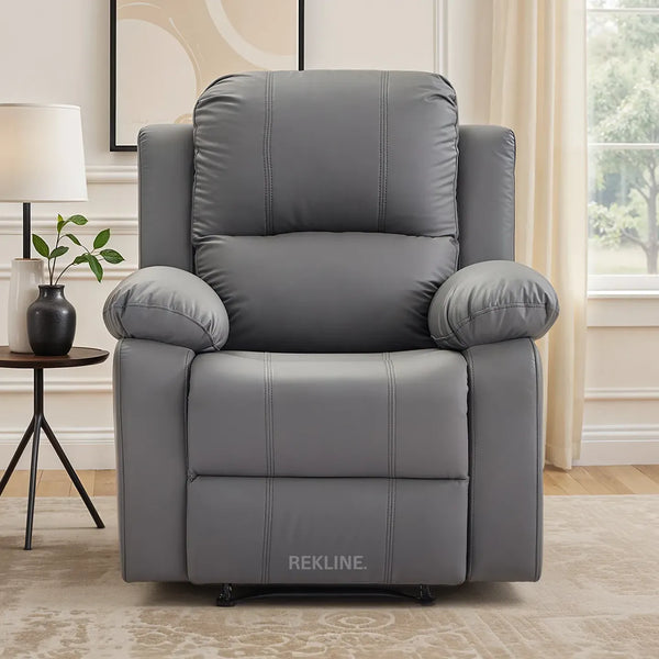 Grey Leather Recliner Chair | Manual Reclining Armchair | Space-Saving Wall Hugger | Trento 1 Seater Sofa by REKLINE
