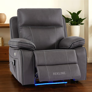 Electric Recliner Armchair in Grey Fabric | Movie & Home Cinema Chair with 8-Point Massage & Power Headrest | High-Back + Padded Lumbar | Vinsonova 1 Seater Sofa by REKLINE