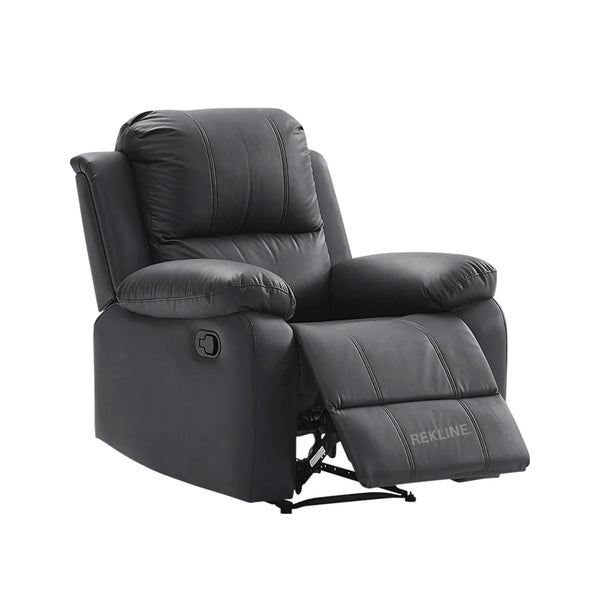 Black Leather Recliner Chair | Manual Reclining Armchair | Space-Saving Wall Hugger | Trento 1 Seater Sofa by REKLINE