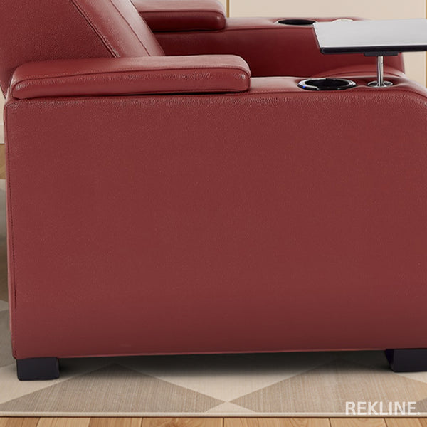 Home Cinema Chair in Red Real Leather | Luxury Movie Theatre Seating | Electric Recliner with Padded Headrest & Lumbar Support | Rimini by REKLINE