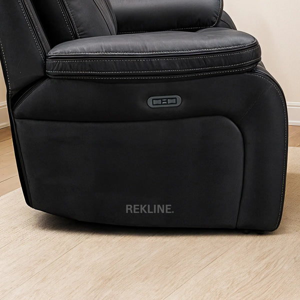 Electric Recliner Armchair in Grey Fabric | Modern Home Cinema Chair with Power Headrest | High-Back + Padded Lumbar + USB | Vinson by REKLINE