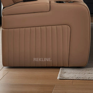 Home Cinema Chair in Tan Real Leather | Luxury for Gaming & Movie Theatre Seating | Electric Recliner with 8-Point Massage & Power Headrest | Capri by REKLINE