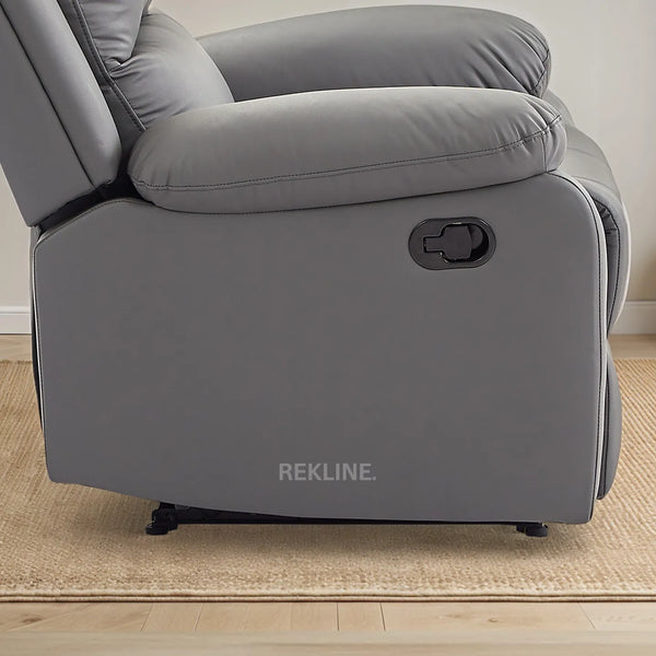 Grey Leather Recliner Chair | Manual Reclining Armchair | Space-Saving Wall Hugger | Trento 1 Seater Sofa by REKLINE