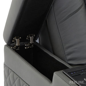 Home Cinema Chair in Grey Real Leather | Luxury for Gaming & Movie Theatre Seating | Electric Recliner with Power Headrest & Automatic Lumbar Support | Milano by REKLINE