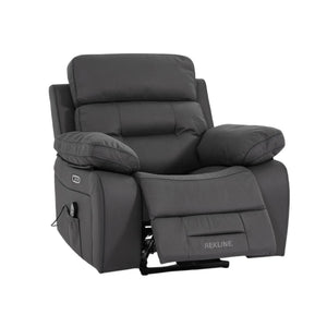 Electric Recliner Armchair in Grey Fabric | Movie & Home Cinema Chair with 8-Point Massage & Power Headrest | High-Back + Padded Lumbar | Sicily by REKLINE