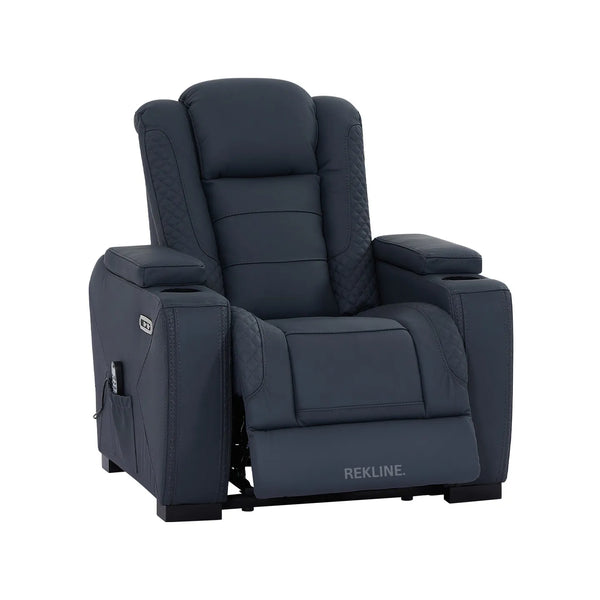 Home Cinema Chair in Blue Real Leather | Luxury for Gaming & Movie Theatre Seating | Electric Recliner with 8-Point Massage, Heated Seats & Power Headrests | Napoli by REKLINE