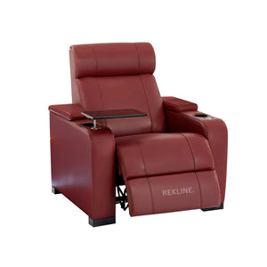 Home Cinema Chair in Red Real Leather | Luxury Movie Theatre Seating | Electric Recliner with Padded Headrest & Lumbar Support | Rimini by REKLINE