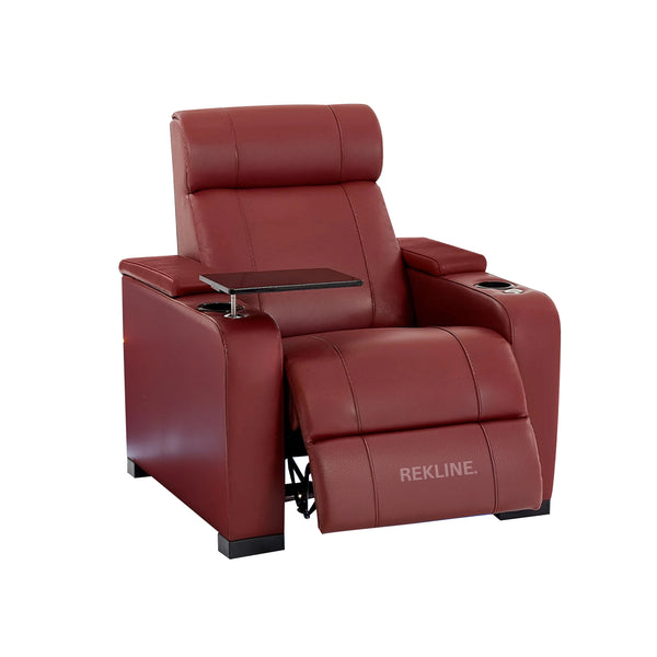 Home Cinema Chair in Red Real Leather | Luxury Movie Theatre Seating | Electric Recliner with Padded Headrest & Lumbar Support | Rimini by REKLINE