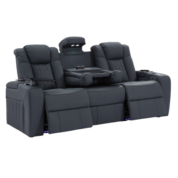 Home Cinema Chair in Blue Leather | Luxury for Gaming & Movie Theatre Seating | Power Recliner Chair with 8-Point Massage & Power Headrest | Capri by REKLINE