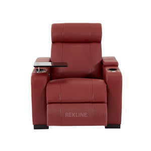 Home Cinema Chair in Red Real Leather | Luxury Movie Theatre Seating | Electric Recliner with Padded Headrest & Lumbar Support | Rimini by REKLINE