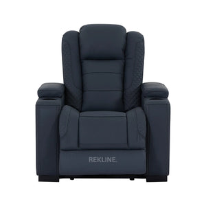 Home Cinema Chair in Blue Real Leather | Luxury for Gaming & Movie Theatre Seating | Electric Recliner with 8-Point Massage, Heated Seats & Power Headrests | Napoli by REKLINE