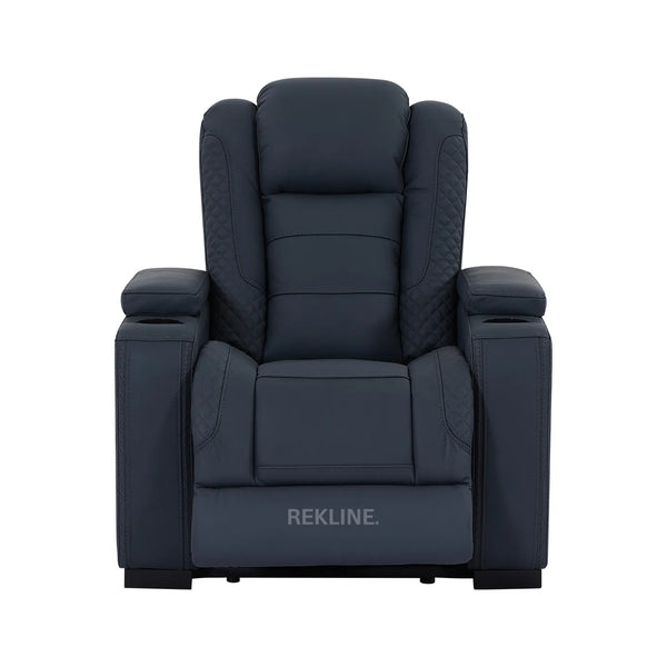 Home Cinema Chair in Blue Real Leather | Luxury for Gaming & Movie Theatre Seating | Electric Recliner with 8-Point Massage, Heated Seats & Power Headrests | Napoli by REKLINE