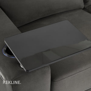Electric Recliner Armchair in Grey Fabric | Movie & Home Cinema Chair | Power Headrest & Automatic Lumbar Support | High-Back & Removable Tables | Palmero by REKLINE