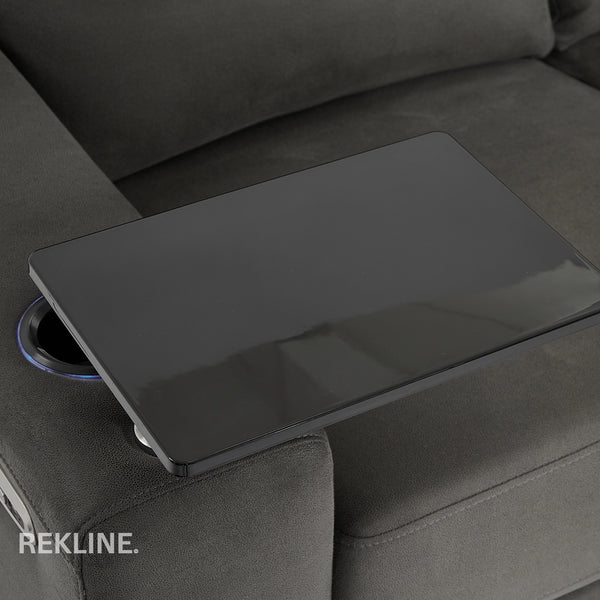 Electric Recliner Armchair in Grey Fabric | Movie & Home Cinema Chair | Power Headrest & Automatic Lumbar Support | High-Back & Removable Tables | Palmero by REKLINE
