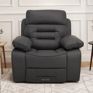 Electric Recliner Armchair in Grey Fabric | Movie & Home Cinema Chair with 8-Point Massage & Power Headrest | High-Back + Padded Lumbar | Tuscany by REKLINE