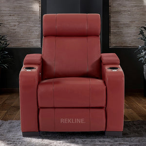 Home Cinema Chair in Red Real Leather | Luxury Movie Theatre Seating | Electric Recliner with Padded Headrest & Lumbar Support | Rimini by REKLINE