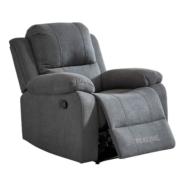Grey Fabric Recliner Chair | Manual Reclining Armchair | Space-Saving Wall Hugger | Trento 1 Seater Sofa by REKLINE