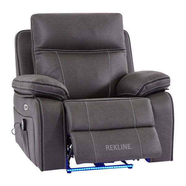 Electric Recliner Armchair in Grey Fabric | Movie & Home Cinema Chair with 8-Point Massage & Power Headrest | High-Back + Padded Lumbar | Vinsonova 1 Seater Sofa by REKLINE